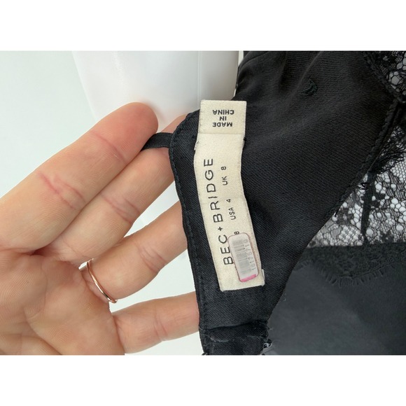 BEC BRIDGE Black Lace Trim Cutout Slip Maxi Dress Spaghetti Straps Formal Evenin - Picture 5 of 10